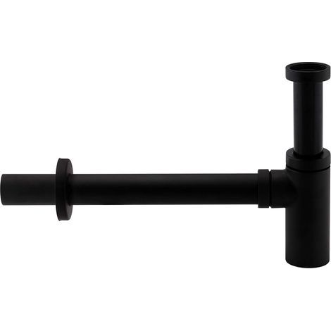 Siphon design « Minimal» avec ouverture de nettoyage, siphon noir mat en laiton massif, siphon de lavabo universel (1/5)