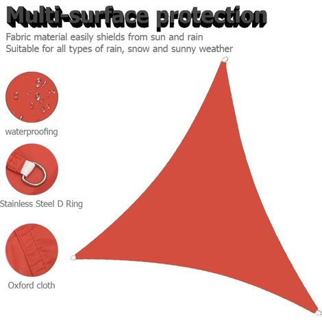 Vela de sombra triangular de 2 x 2 x 2 m. Protección solar UV del 95%. Resistente al agua para jardín, terraza o piscina. (1/4)