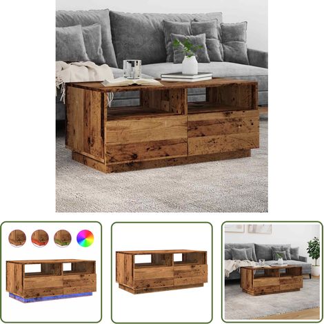 vidaXL Couchtisch mit LED-Leuchten Altholz-Optik 90x49x40 cm