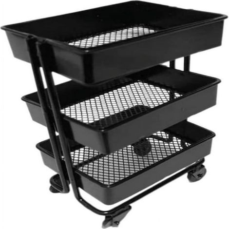 Chariot de rangement moderne, construction métallique robuste avec chariot utilitaire à roulettes pour une maniabilité optimale (dimensions non fournies) (noir) (1/5)
