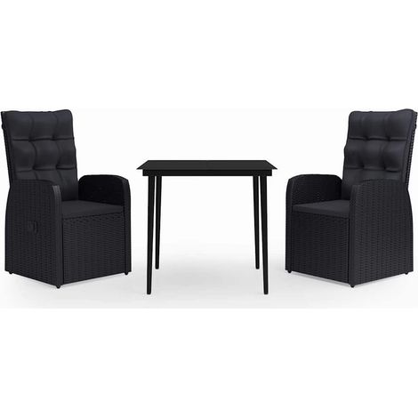 Maison Exclusive - Ensemble à manger de jardin avec coussins 3 pcs noir (1/5)