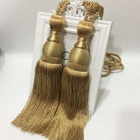 Rideau à 2 lanières de fil d'or rideau de tennis suspendu boule suspendu rideau oreille pompon jaune doré