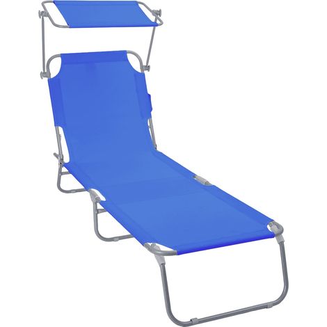 VOUNOT Folding Sun Lounger with Adjustable Backrest and Sunshade Sun Bed, Blue