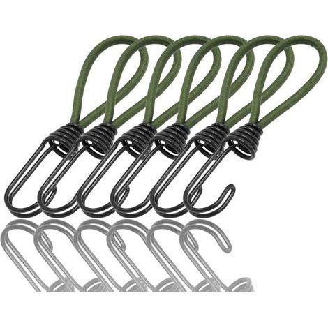 Lot de 6 cordons élastiques courts avec crochets, attaches pour bâches, tentes, bagages, vélos et travaux de jardinage, pour fixer équipements et protections extérieures (1/5)