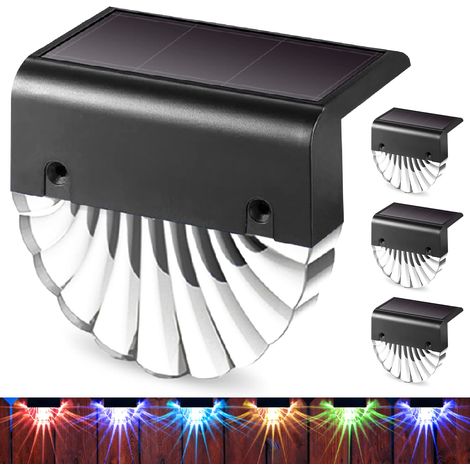 Lampe Solaire Extérieur Jardin,led Éclairage mural d'extérieur,4pack Blanc chaud + couleur RVB, lumières de clôture solaire pour Mur, Clôture, Terrasse (1/4)