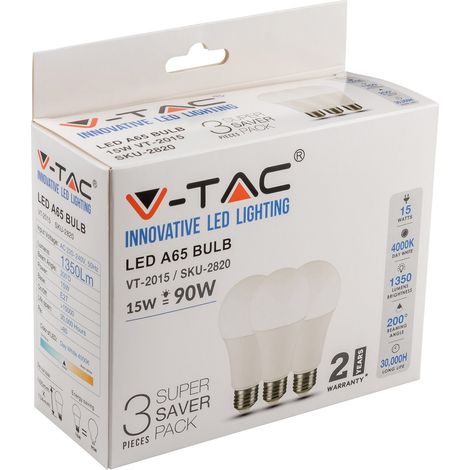 A65-E27-15W-PLASTIC BULB-4000K 3PCS/PACK                                                                 - Luce NATURALE (1/7)