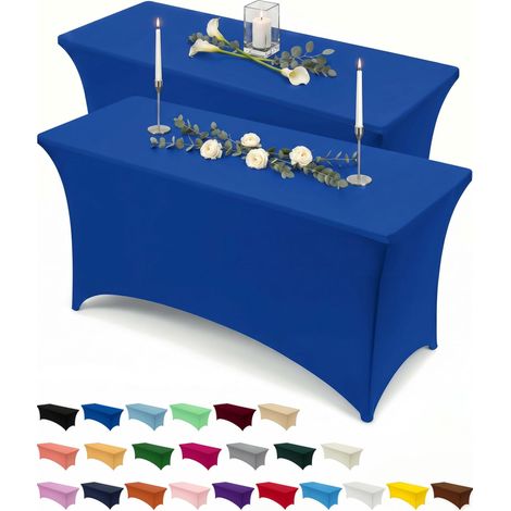 Stretch-Tischdecke [122 cm] Tischdecke aus Polyester und Elasthan - Maschinenwaschbar und knitterfrei (2er-Set, Blau) (1/5)