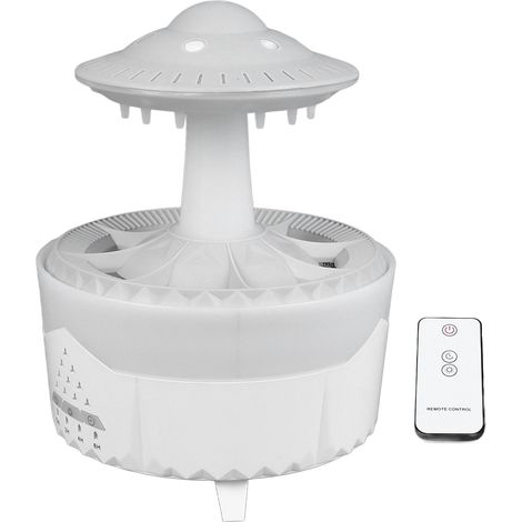 Mini-Pilz-Luftbefeuchter mit farbigem Licht, simulierten Regentropfen, Fernbedienung, 100–240-V-EU-Stecker, weiß (1/5)