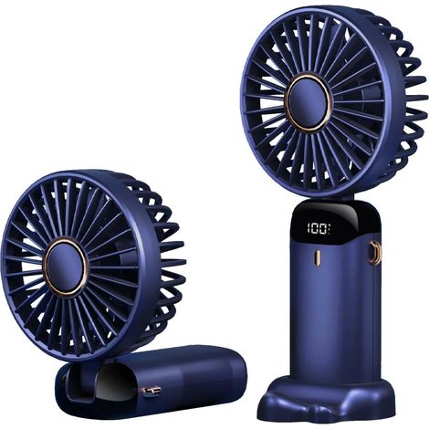 Ventilateur Portable - 3 Vitesses - Affichage LED - Batterie Rechargeable - Pliable 90° - Pour Bureau Chambre Bureau Extérieur - Bleu - 18,8 x 9 x 4,65 cm - 120 g (1/5)
