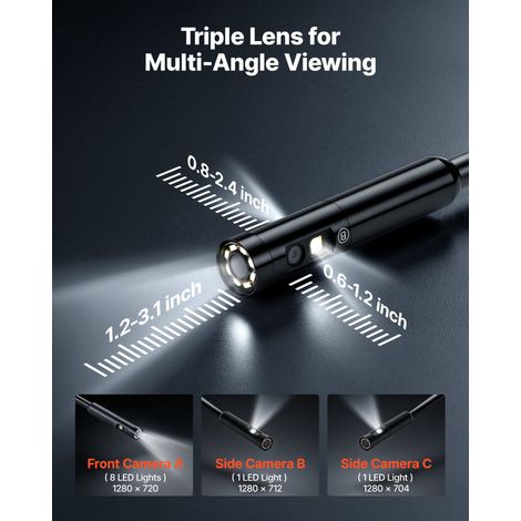 Caméra Endoscopique Triple Objectif Endoscope Câble Ultra-rigide 10 m Caméra Inspection pour Canalisation Automobile, avec Écran IP… (1/5)