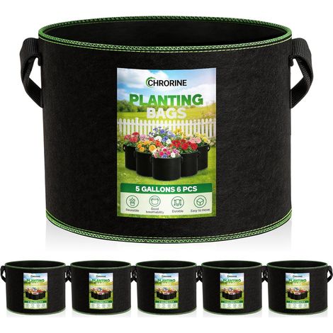6 Pack 300g Plant Planting Bags, Thick Airy Fabric Planting Bags with Handles, Suitable for Planting Plants, Flowers and Fruits (1/5)
