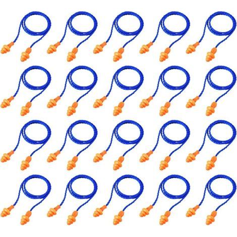 Bouchons d'oreilles filaires Ulisem, 20 paires, réutilisables, en silicone, antibruit, pour dormir, protection auditive, bleu (1/4)