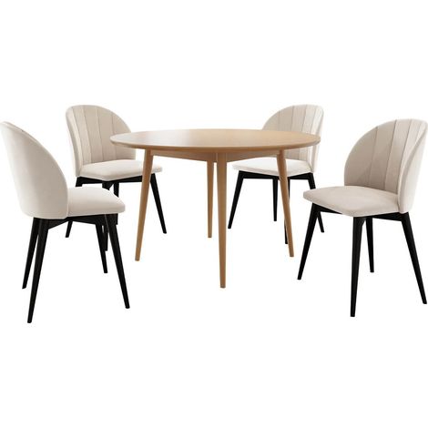 Salle à manger complète Racine 127, Noir + Magic Velvet 2250, 75x0x0cm, Diamètre: 100, Nombre de chaises: 4, Style: Contemporary (1/5)