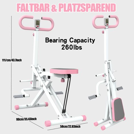 REDOM máquina de sentadillas, monitor digital, asiento ajustable, bandas de resistencia, ABS caucho acero rosa (1/5)