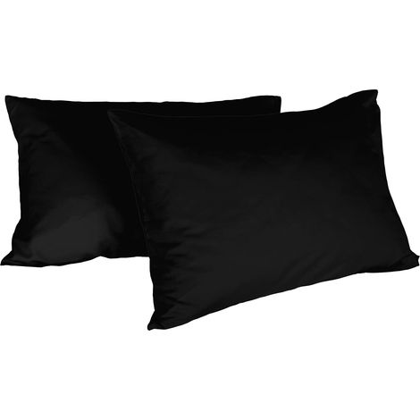 Italian Bed Linen Max Color Coppia di Federe Tinta Unita, 100% Cotone, Nero, 52 x 82 cm (1/3)