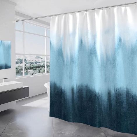Rideau de Douche en Polyester Dégradé de Bleu avec 12 Crochets de Salle de Bain 180 x 180cm Rideau de Douche Anti Moisissure Poids Rideau Douche (1/4)