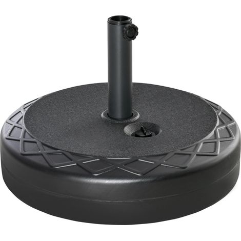 Socle pour parasol à mât de Ø 38/48 mm, supporte jusqu'à 30 kg d'eau ou 40 kg de sable, en PEHD noir, Ø 55 x 38 cm, support stable pour jardin. (1/5)