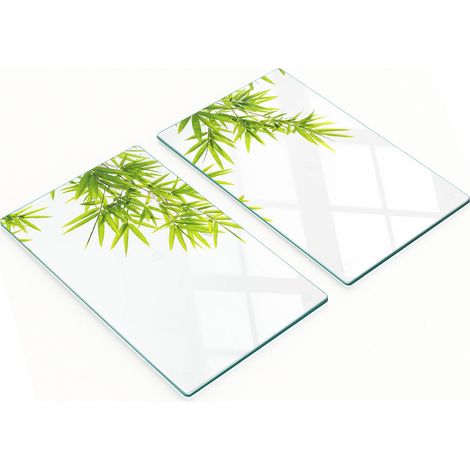 Planches à découper et à servir décoratives en verre, motif feuilles de bambou, 2 x 30 x 52 cm (1/5)