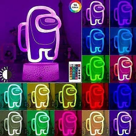 Among Us Nachtlicht für Kinder (2026), 3D-Illusions-Tischlampe mit 16 Farben, steuerbar per Fernbedienung, USB-Ladefunktion, LED-Licht für Kinder, Geschenk fürs Kinderzimmer (1/5)