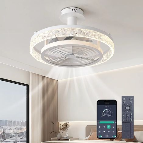 Ventilateur de plafond moderne avec éclairage intégré, contrôlé par application, 45 W, φ50 cm, 3000 K/4500 K/6000 K, 6 vitesses réglables, plafonnier. (1/4)