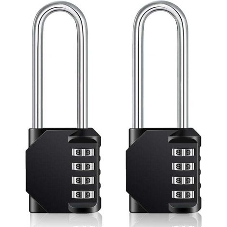 Cadenas Long Code Exterieur Pour Portail, Abri de Jardin, Grande Cadenas Code 4 Chiffres Pour Casier Vestiaire Sport, College, Scolaire, Serrure à Combinaison (2 Pièces, Noir)