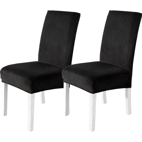 Stuhlhussen Samt 2er Set, Stretch, Kratzfest, Waschbar, Schwarz (1/5)
