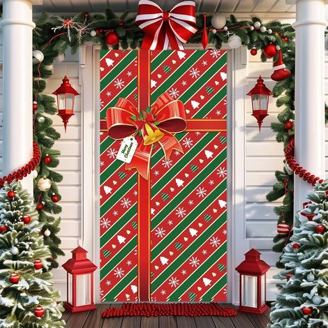 Habillage De Porte De Noël - 90 X 180 Cm - Tissu Polyester - Décoration Murale Et Porte Intérieure Extérieure - 1 Pièce (1/5)