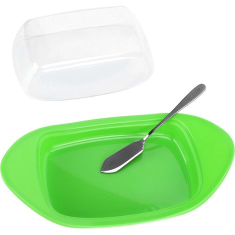 Boîte à beurre en forme de bateau avec couteau et couvercle, récipient à fromage de qualité alimentaire pour la cuisine (vert) (1/5)