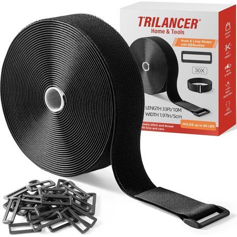 1 Rouleau Sangle Câble 5cm x 10m Nylon, 30 Boucles Attache Scratch Réutilisable pour Tuyaux, Tubes (1/5)