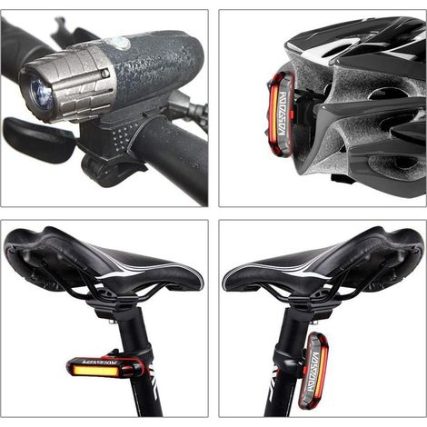 Phare vélo rechargeable USB lot de 1 avec feu avant arrière LED rotation 360 degrés pour vélo et VTT éclairage nocturne (1/5)