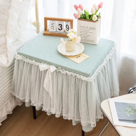 Housse table de chevet carreaux verts nœud 5540cm retombée de 40 cm 30 × 30 × 30 cm 1 kg – Livraison gratuite (1/4)