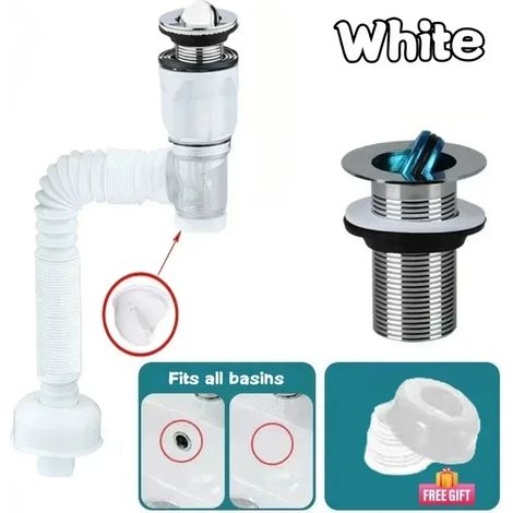 (White0)Kitchen Bathroom Basin Drain Pipe Bath Flexible Universal Sink Sink Drain Hose Sink Basin Drain Pipe (1/4)