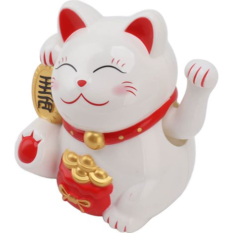 Chat porte-bonheur décoratif électrique à bras oscillant de 14 cm (5,5 po), mignon, en plastique, pour comptoir de caisse MLY11020-1 Blanc (1/5)
