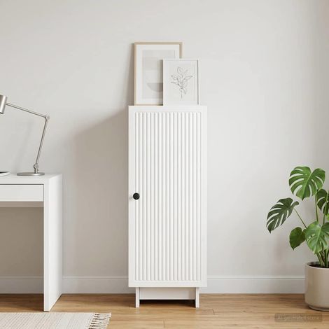 Buffet blanc brillant avec 2 étagères et 1 porte, bois d'ingénierie, 33 x 34,5 x 90 cm - PANGIVO (1/5)