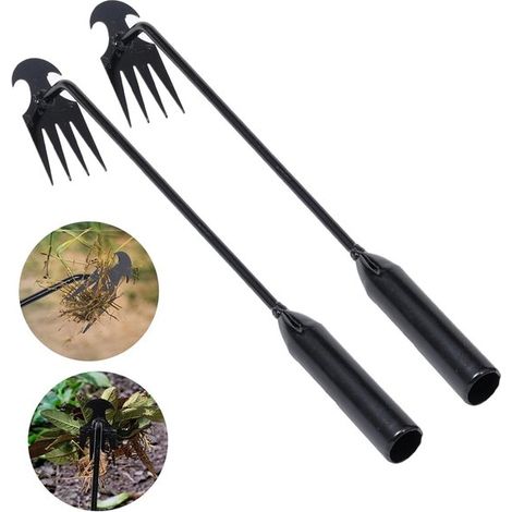 Estirpatore di erbacce Attrezzo da giardino portatile per rimuovere le erbacce dal terreno Estirpatore di erbacce manuale forgiato con 4 denti in acciaio al manganese, per G (1/5)