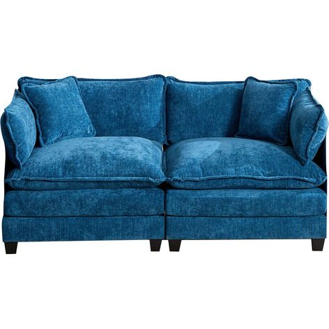 Canapé Cloud deux places (accoudoirs non inclus), canapé d'angle moderne, idéal pour le salon, la chambre et l'appartement, coussin d'assise double couche confortable, tissu chenille respirant, bleu
