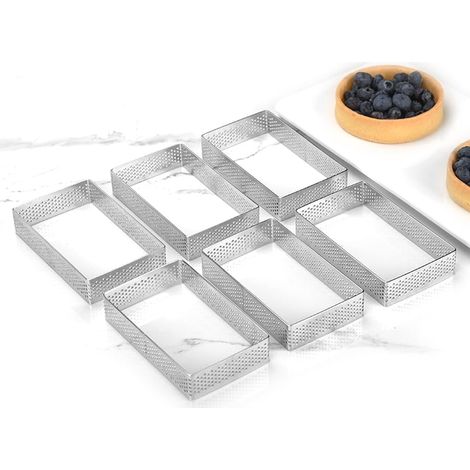 Lot de 6 Cercle à tarte, Acier inoxydable perforé, Carré, Pour pâtisserie maison