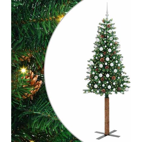 Sapin de Noël  Arbre de Noël mince Vert 210 cm PVC et bois de pin massif (1/5)