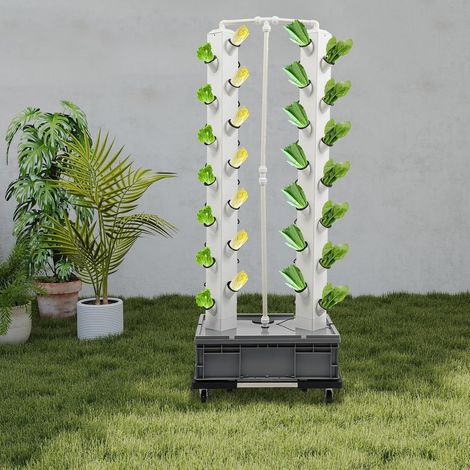 Hydroponic System 56 Löcher Hydroponisches Anzuchtsystem Vertikales Hydroponik Tower Automatische Bewässerung Hydrokultur Set mit Wassertank und Räder (Grey) (1/5)