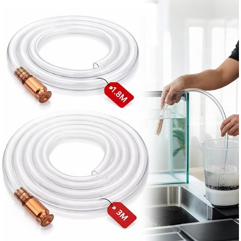 Lot de 2 tuyaux d'agitation essence : 1,8 m/3 m auto-amorçants PVC sans plis pompe à secouer tuyau pour liquide, essence, diesel, carburant, gaz, eau - (1/5)