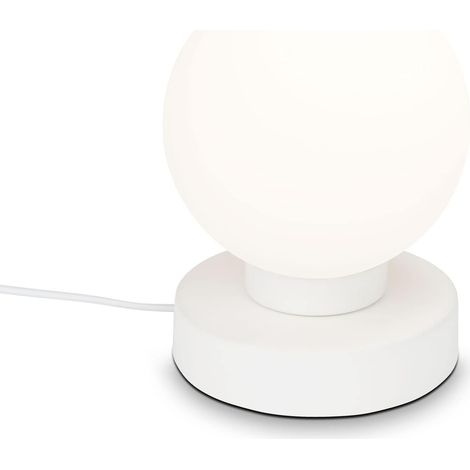Lampe de chevet avec interrupteur à câble, verre opale, culot E14 max. 25 W, lampe de table, lampe de bureau et lecture, 12,6 x 15,7 cm, blanc (1/4)