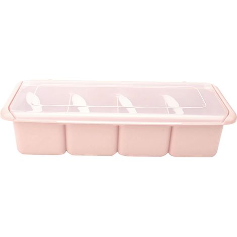 Gewürzbox mit 4 Fächern und Deckel, übersichtliche Aufbewahrung für Gewürze und Würzmittel (Rosa)
