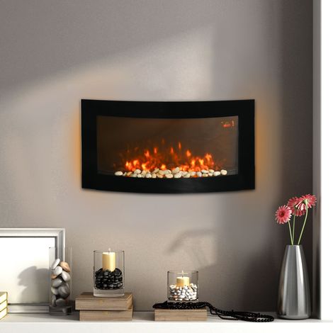 Noir - Cheminée murale électrique 1000/2000W, 7 couleurs LED, température 15-30°C, télécommande, thermostat et minuterie (1/5)