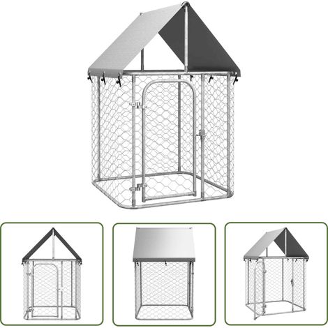 Chenil d'extérieur pour chiens Parc enclos pour animaux - avec toit 100x100x150 cm BV997376 - BonneVie (1/5)