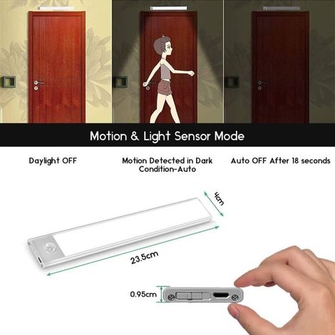 37-LED-Schrankleuchte, tragbare automatische Schrankleuchte, Bewegungsmelderleuchte, magnetische kabellose USB-Lade-LED-Streifenleuchte, geeignet für Schränke, Küchen, Treppenhäuser, Flure (1/4)