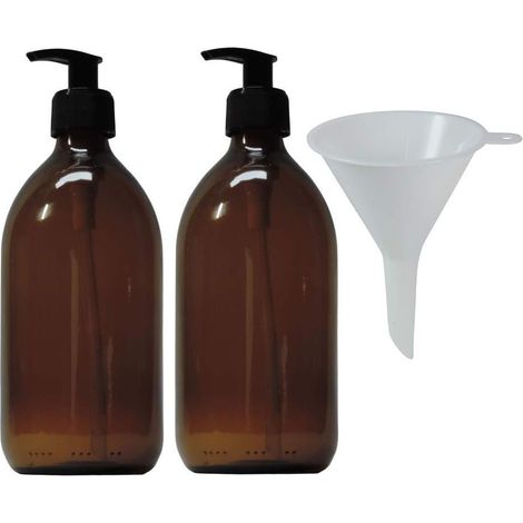 Lot de 2 distributeurs de savon en verre ambré de 500 ml, sans BPA, de qualité alimentaire, marron (1/5)