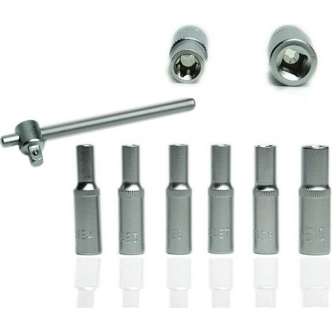 TRADE SHOP - Set 7pz 6 Chiavi Bussola Torx 1/4" Scanalati Striscia Clip Millerighe Chiavino - (1/5)