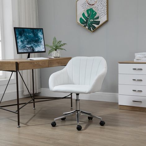 Silla de Oficina Ergonómica Silla de Escritorio Giratoria con Altura Ajustable Respaldo y Reposabrazos de Piel Sintética Carga 120 kg 60x59x79-89 cm Blanco (1/5)