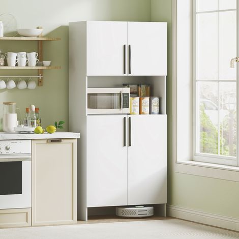 Armoire de cuisine, panneau de particules, étagère micro-ondes, étagères, placards, salle à manger, salon, blanc