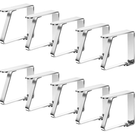 Grandes pinces à nappe en acier inoxydable - lot de 10 - Flexibles et mobiles - Conviennent aux tables d'une épaisseur de 0 à 3 cm